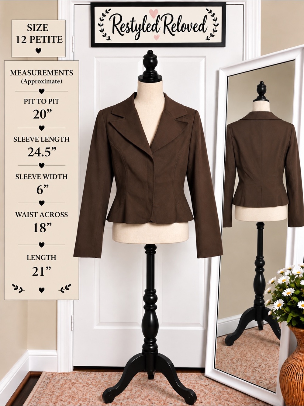 Josephine Chaus Victorian Tailored Blazer – Java Brown – 12P NWT